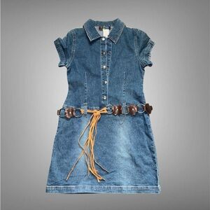 Stylish Blue Denim Kids Dress with Belt